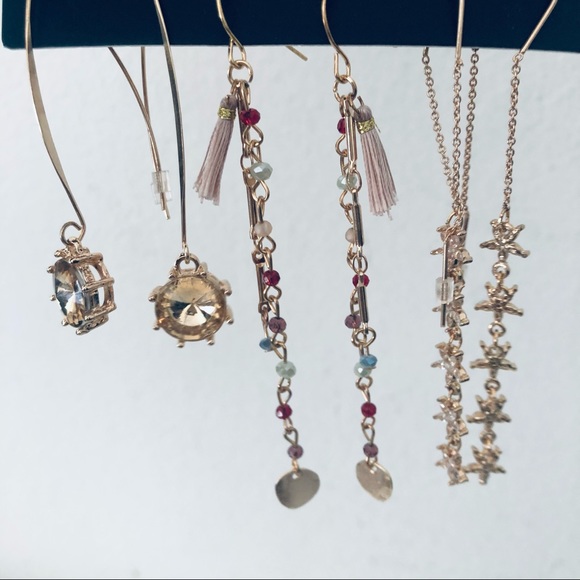 TORRID BLUSH WINE THREADER DROP TRIO EARRINGS - Picture 5 of 5